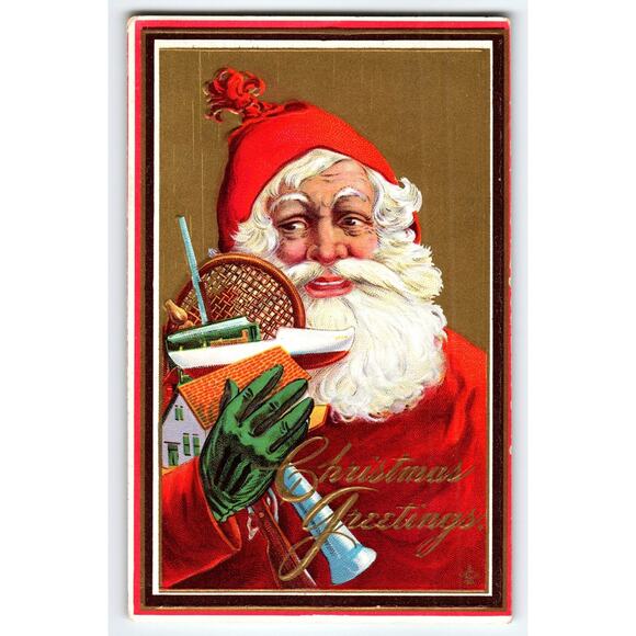 Vintage Santa Claus Stecher Christmas Greetings Postcard Series 213 B - Picture 1 of 2